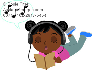 Black African American Teen Girl Listening To Music And Reading A Book