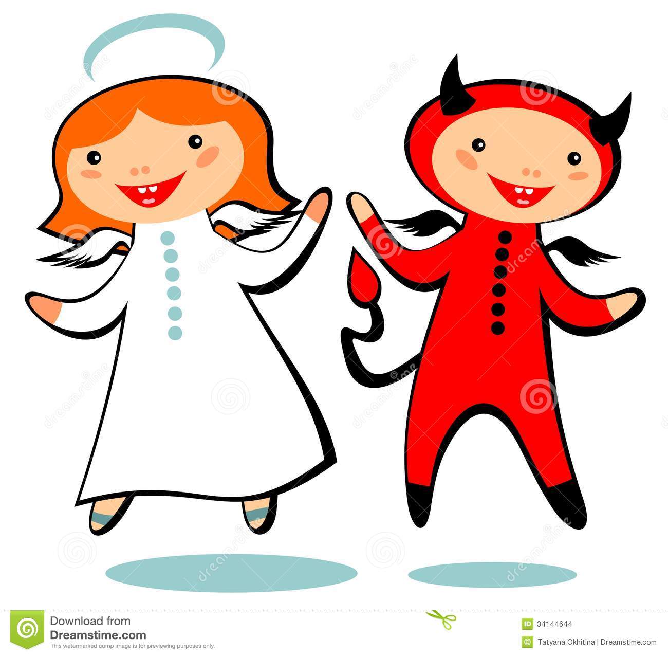 Cartoon Angel And Devil Isolated On A White Background