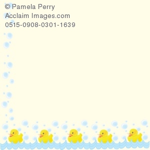 Clip Art Illustration Of A Baby Duck Swimming With Bubbles Page Border
