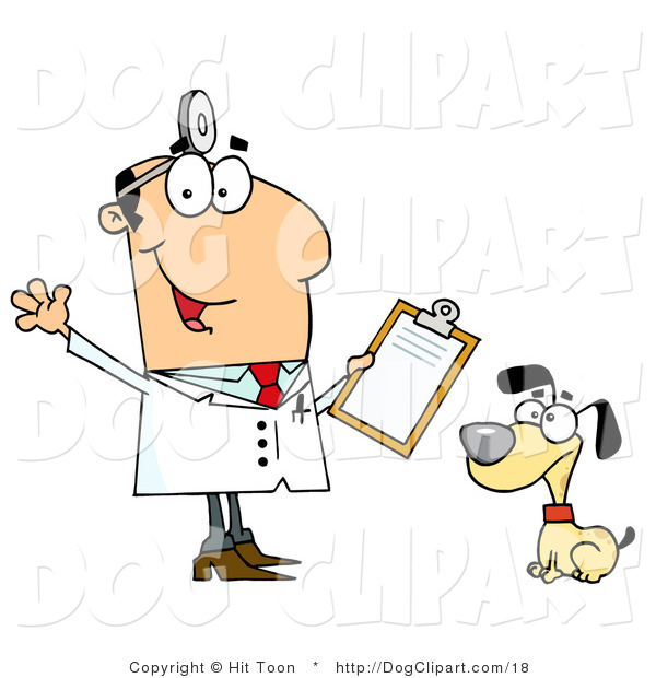 Clip Art Of A Caucasian Cartoon Dog Veterinarian Man With A Clipboard