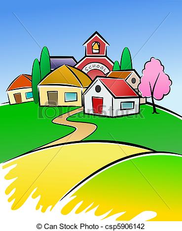 Clip Art Of Village Illustration   Colorful Illustration Of Small And