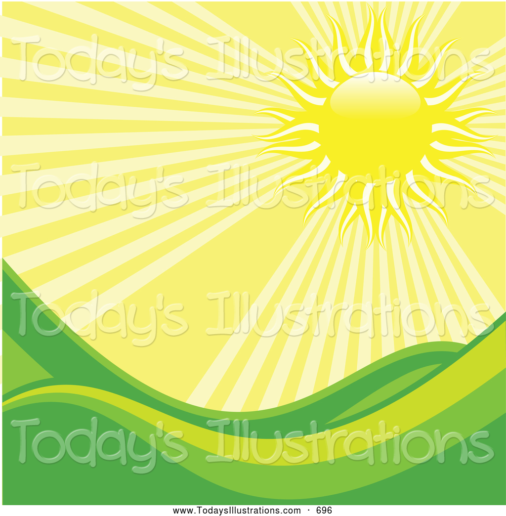 Clipart Of Hot Bright Rays Of Light Beating Down On Rolling Green