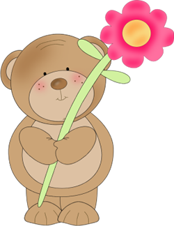 Flower Bear   Brown Bear Holding A Pink Flower With A Long Green Stem