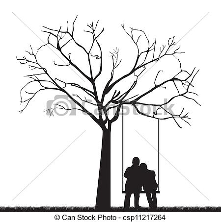 Clip Art Vector Of Couple Under Tree   Black Couple Under Tree Over
