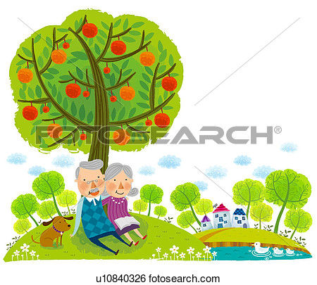 Elderly Couple Sitting Under Tree   Fotosearch   Search Clip Art