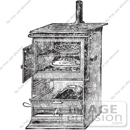 Retro Clipart Of A Vintage Antique Gas Cooking Stove With Food Baking