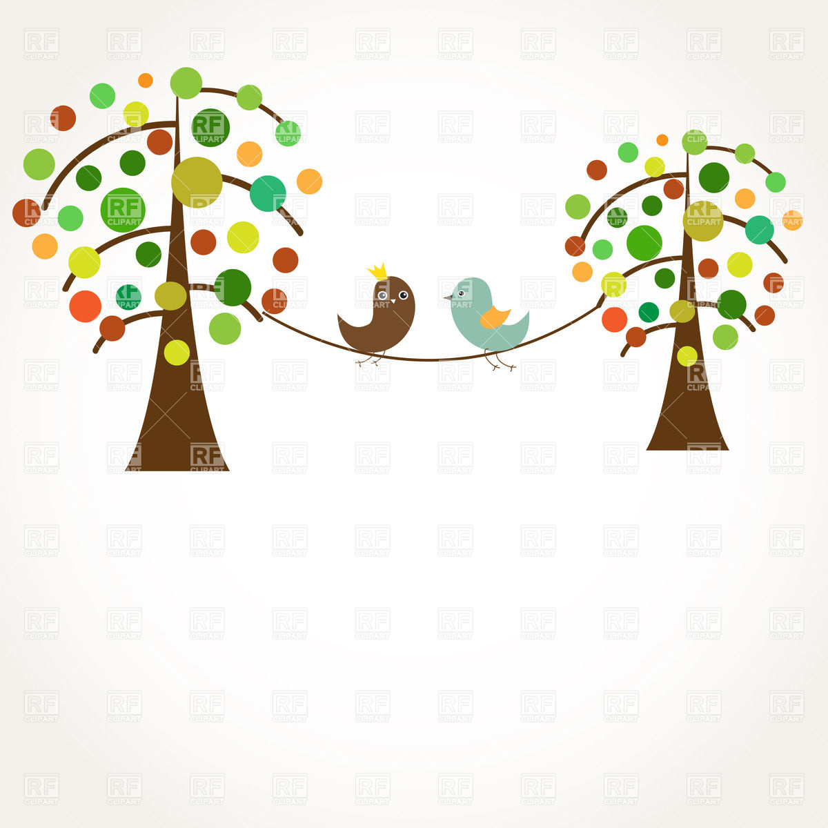 Royalty Free Clip Art Illustration Love Bird Couples Tree