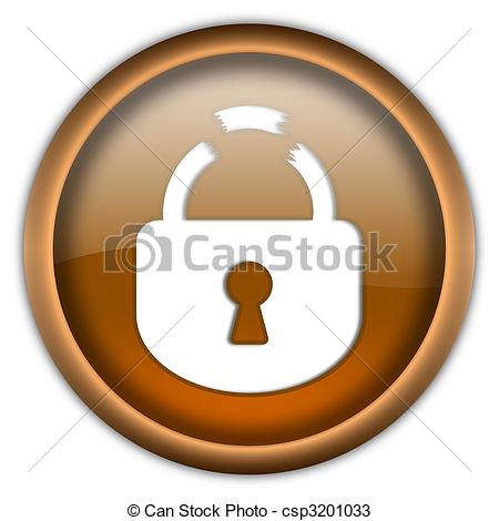 Broken Lock Round Glossy Button Isolated Over White Background