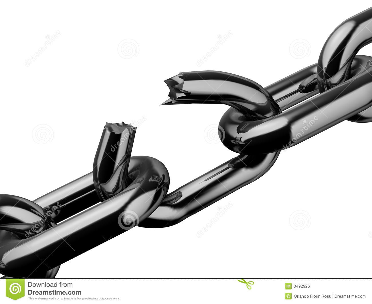 Conceptual Broken Chain Isolated On White Background   Rendered In 3d