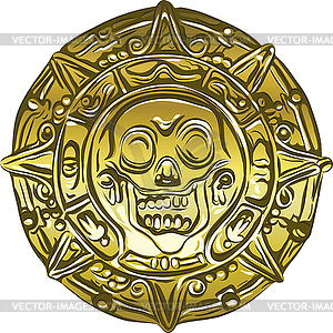 Gold Money Pirate Coin With Skull   Vector Image