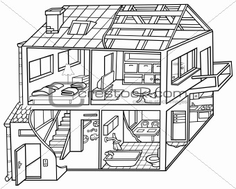 Image Description  Dwelling House   Black And White Cartoon    