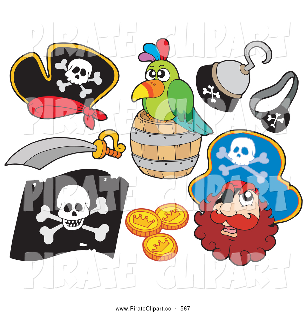 Pirate Items  Hooks Gold Coins Green Parrot Sword Pirate Hat