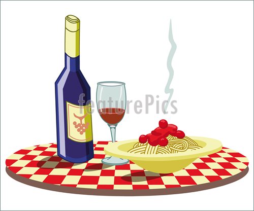 Spaghetti And Wine Illustration  Royalty Free Vector At Featurepics