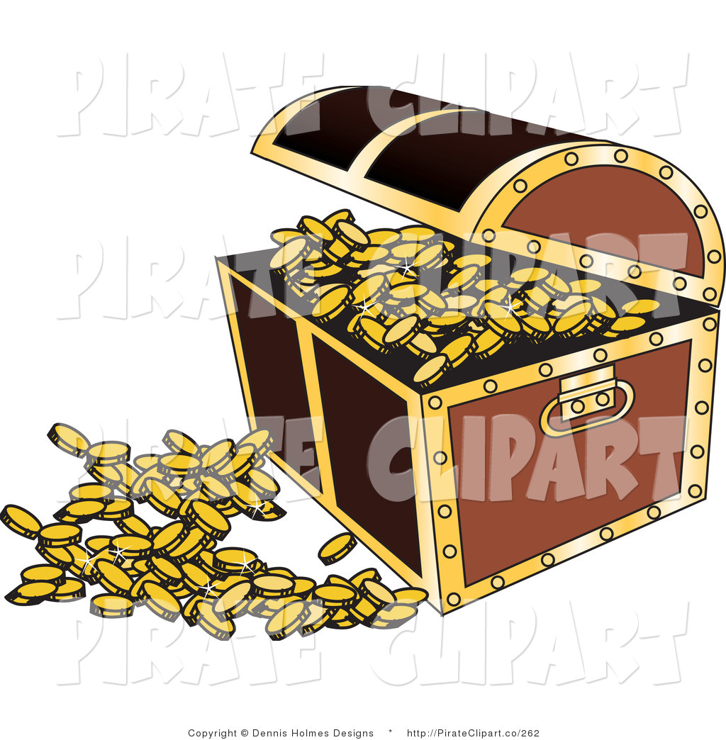 Vector Clip Art Of An Open Treasure Chest With Gold Coins Spilling Out