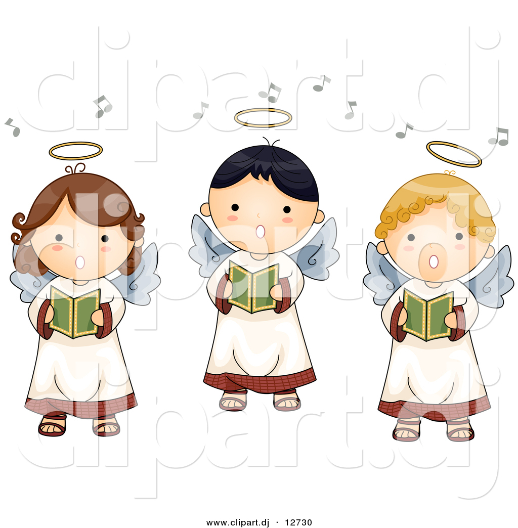 Vector Clipart Of 3 Cartoon Singing Angel Boys And Girls By Bnp Design