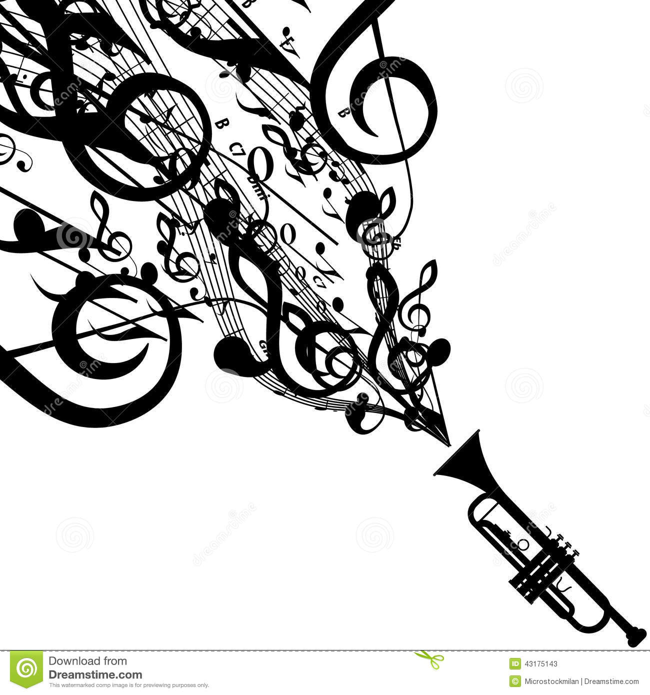 Vector Silhouette Of Trumpet With Musical Symbols Stock Vector   Image