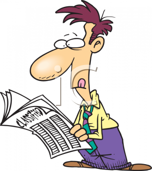Clipart Image  Cartoon Guy Looking Through The Classifieds For A Job