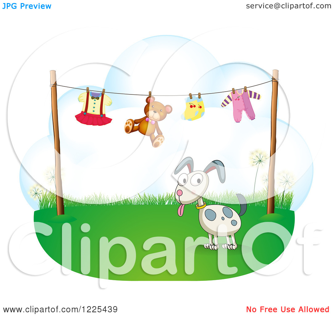 Clipart Of A Dog Under A Clothes Line   Royalty Free Vector