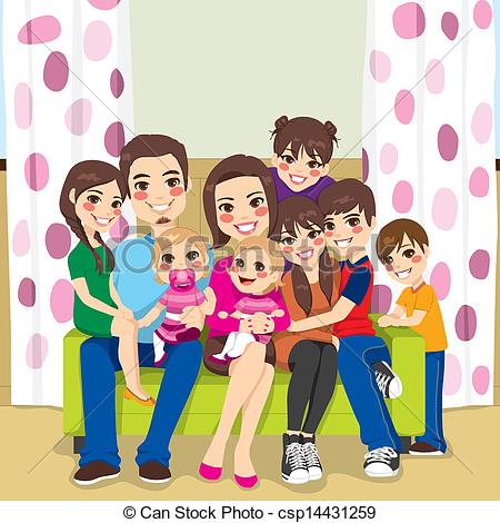 Clipart Vector Of Happy Large Family   Large Family Of Mother And