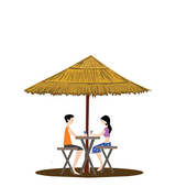 Couple Under A Shed Drinking White Background   Clipart Graphic