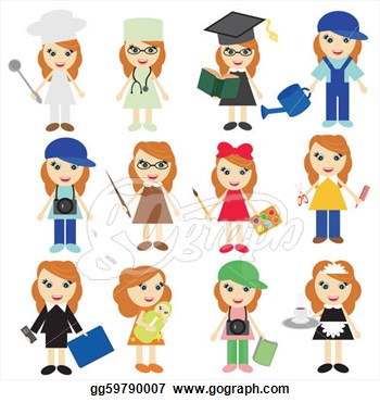 Different Jobs Girls On White  Vector Clipart Gg59790007   Gograph