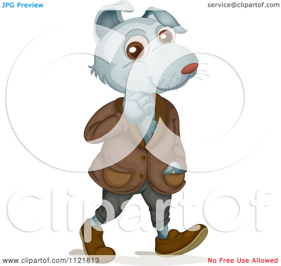 Dog Wearing Clothes And Walking Upright   Royalty Free Vector Clipart