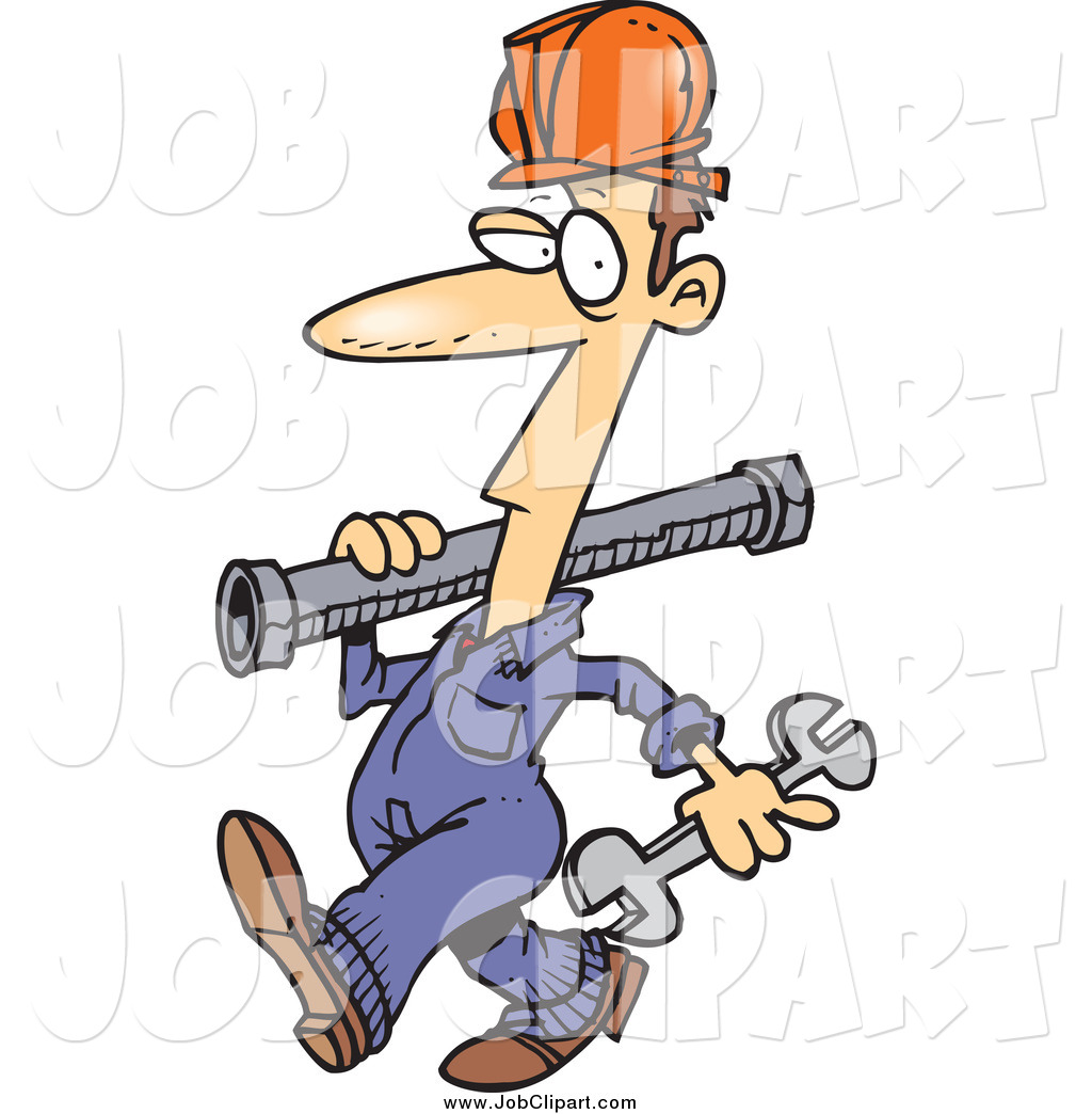 Job Clip Art Of A Cartoon Pipe Rigger Walking By Ron Leishman    4769