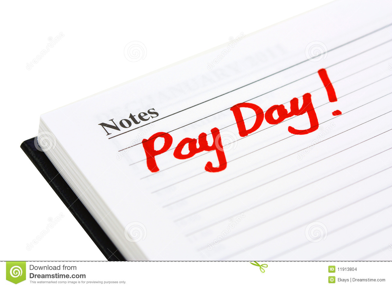 Pay Date Written In A Diary On White Background