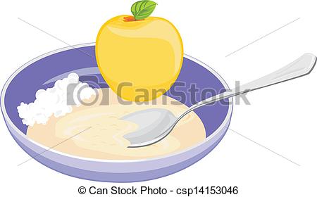 Eps Vector Of Bowl With Oatmeal Curd And Apple Vector Illustration