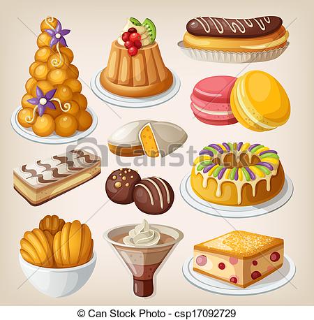 Art Of Set Of Traditional French Desserts Csp17092729   Search Clipart