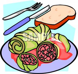 Bread And Cabbage Rolls   Royalty Free Clipart Picture