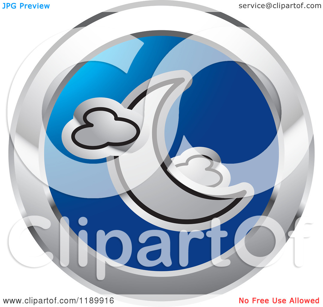 Clipart Of A Round Blue And Silver Crescent Moon And Clouds Icon