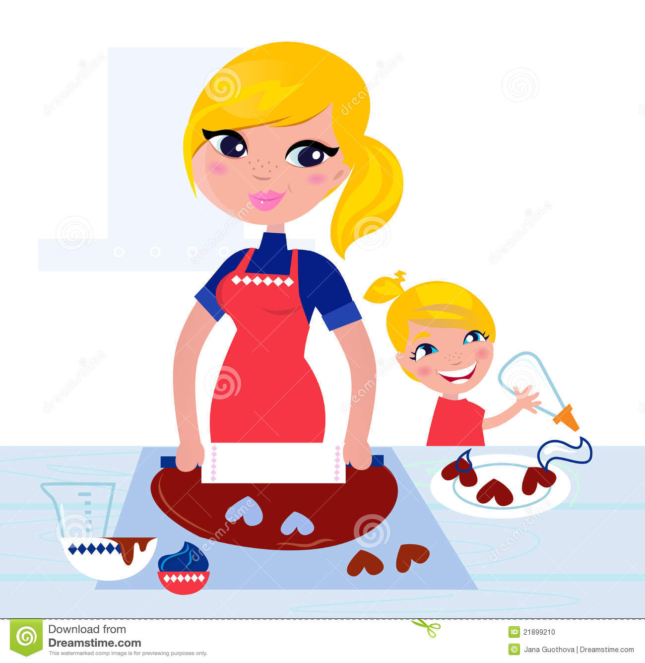 Cute Child Helping Her Mother With Baking Stock Photo Image Clipart
