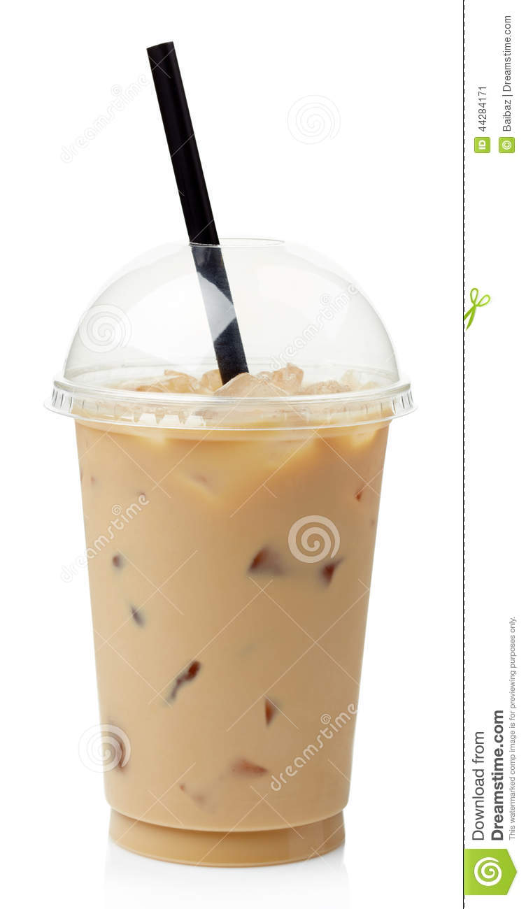 Iced Coffee In Plastic Take Away Glass Isolated On White Background