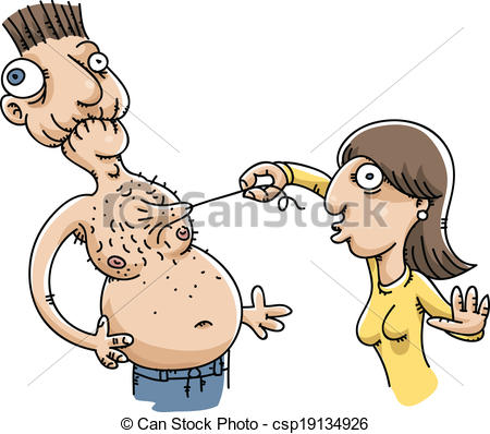 Cartoon Woman Plucks A Hair From A Man S Chest