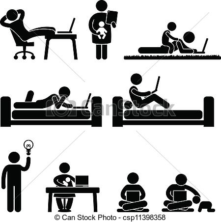 Clipart Vector Of Work From Home Office Freedom   A Set Of Pictograms