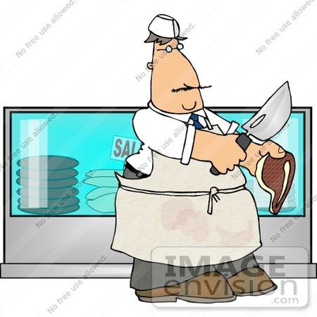 Middle Aged Caucasian Butcher Man At Work Clipart    13331 By Djart