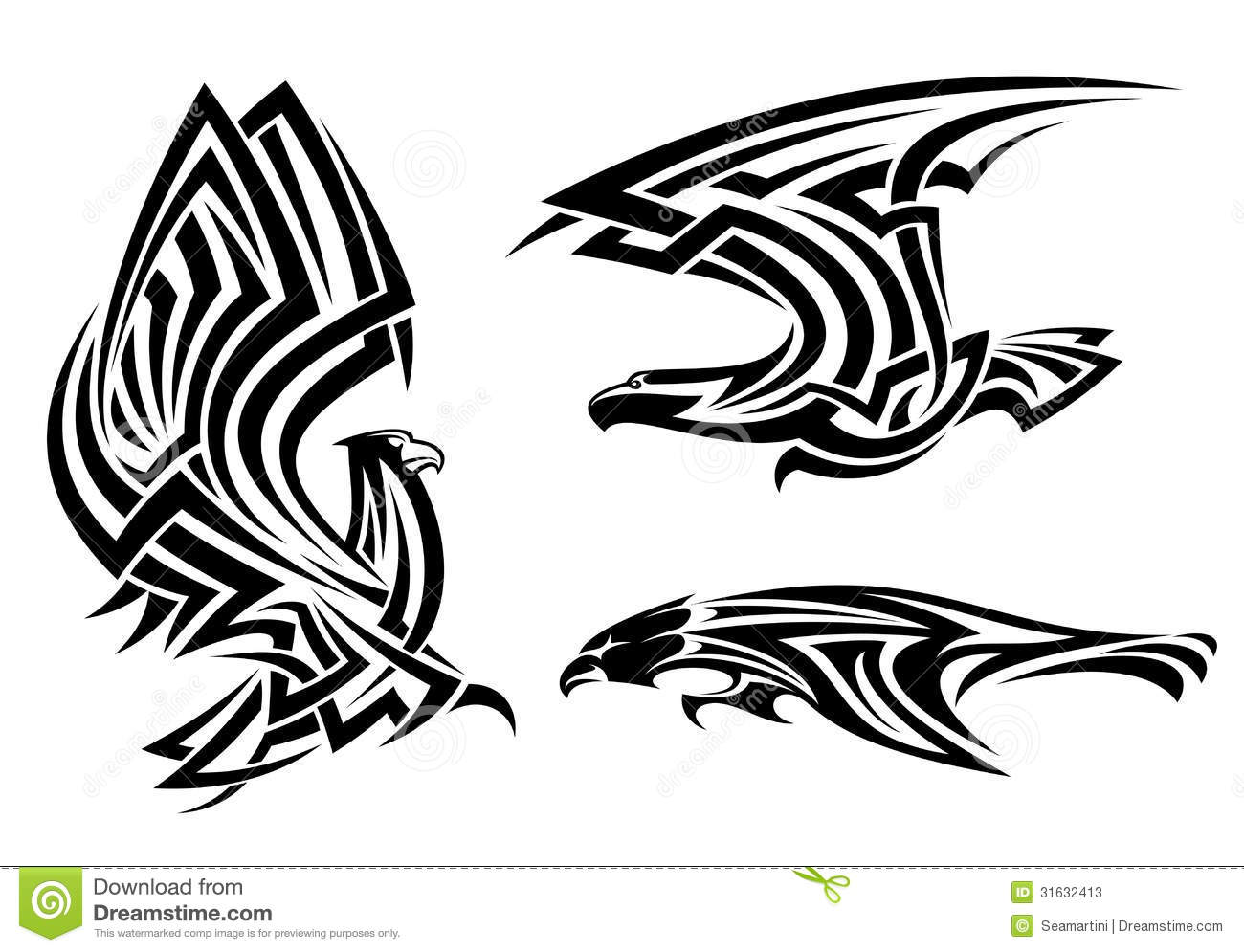 Tribal Eagle Hawk And Falcon Set For Tattoo Or Heraldry Design