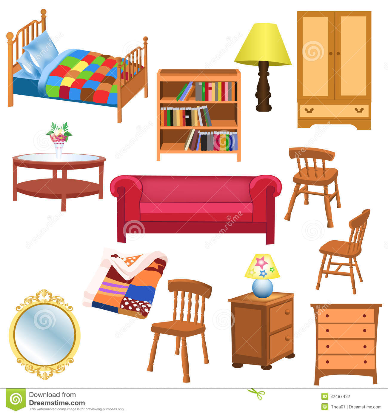 Vector Set Of Furniture For Living Room And Bedroom Isolated On A