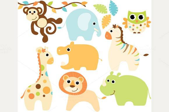 Baby Boy Safari Animals Clipart   Illustrations On Creative Market