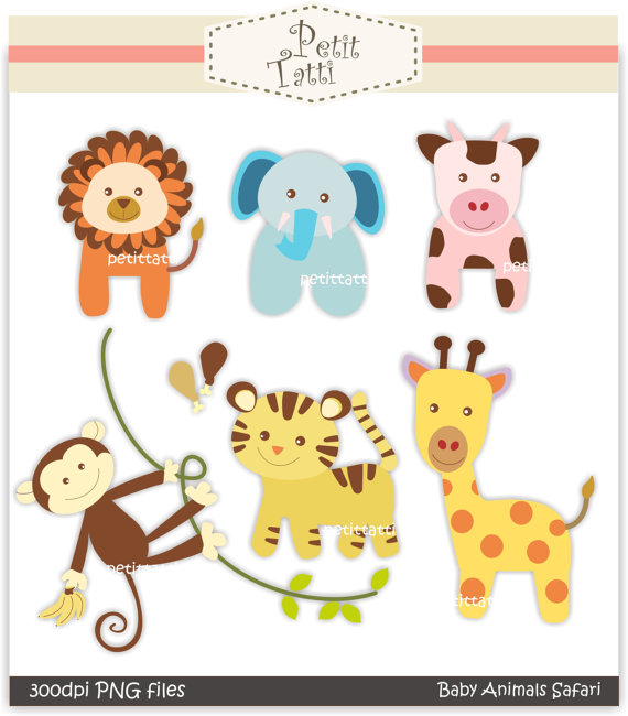 Digital Clip Art Baby Animal Safari  Instant Download Clip Art    