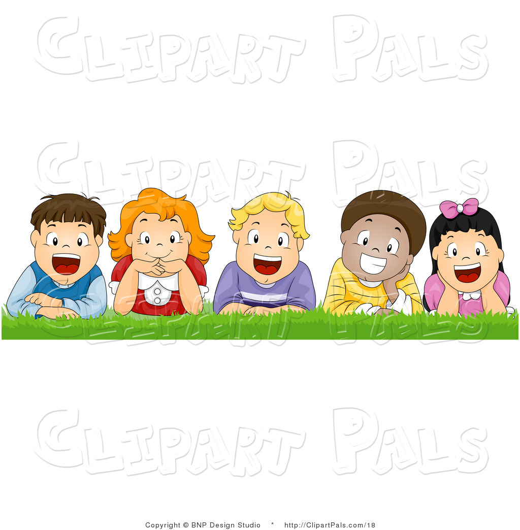 Pal Vector Clipart Of Happy Kids Laying In The Grass By Bnp Design