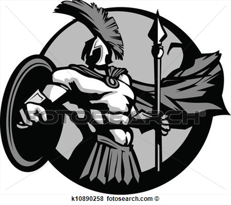 Strong Spartan Or Trojan Mascot With Spear And Shield View Large Clip    
