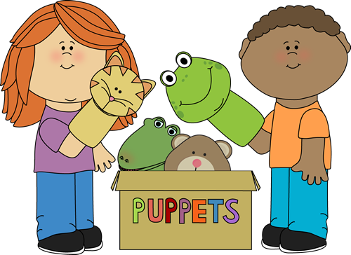 Kids Playing With Puppets Clip Art   Kids Playing With Puppets Vector