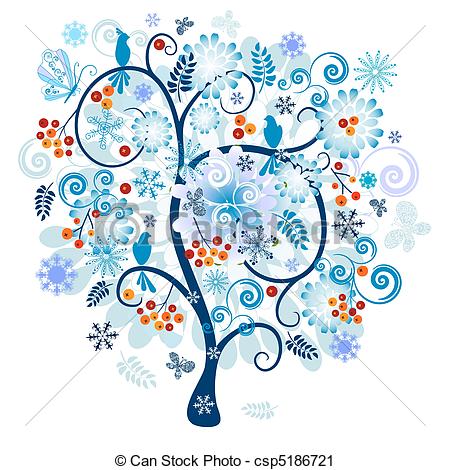 Vector Clip Art Of Winter Decorative Tree   Winter Tree With Berries