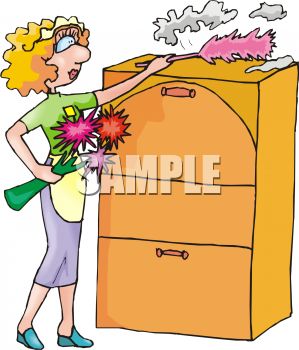 Maid Dusting A Filing Cabinet   Royalty Free Clip Art Image