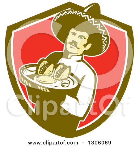 Clipart Of A Retro Male Mexican Chef Wearing A Sombrero And Holding A