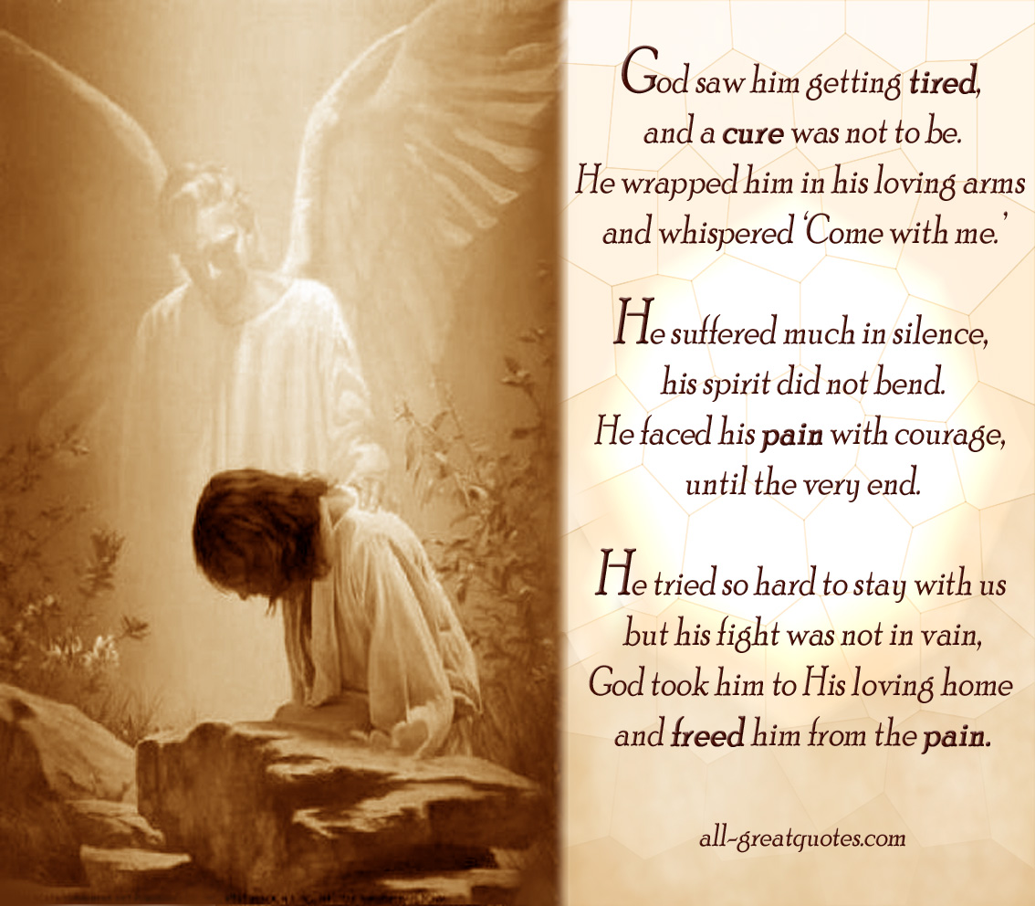 Sympathy Funeral Card Poems   God Saw Him Getting Tired And A Cure