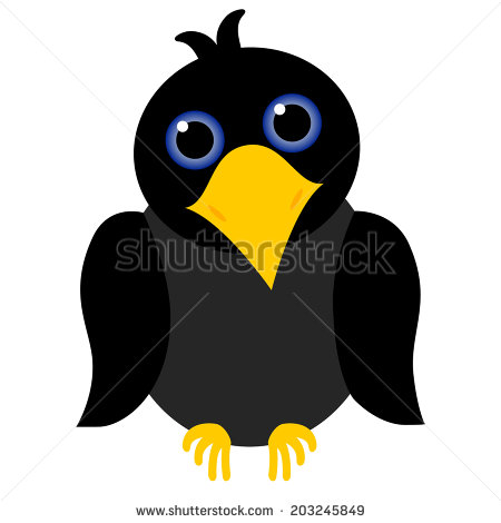 Black Crow Cartoon With Blue Eyes And Yellow Beak   Stock Photo