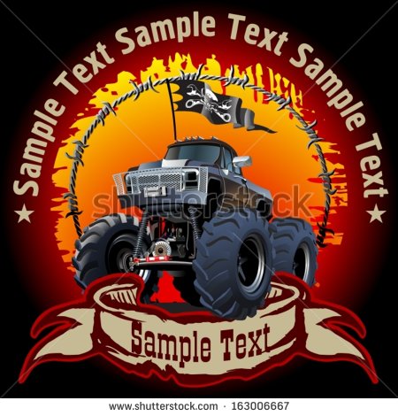 Cartoon Monster Truck On Grunge Background  Available Eps 10 Vector